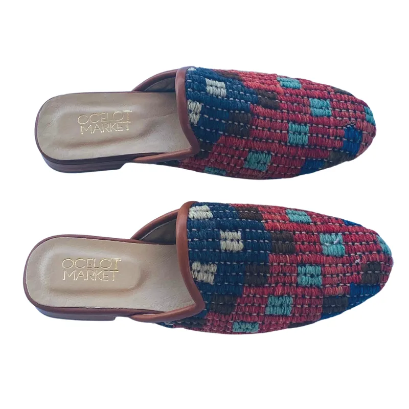 Men's Turkish Kilim Mule 9 - Red, Blue, Brown