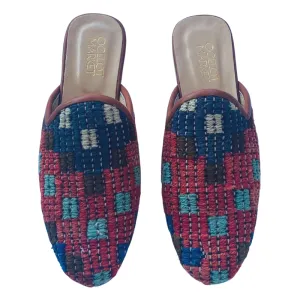 Men's Turkish Kilim Mule 9 - Red, Blue, Brown