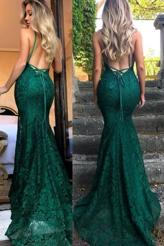 Mermaid Deep V-Neck Sweep Train Burgundy Lace Sleeveless Prom Dress  PSK210