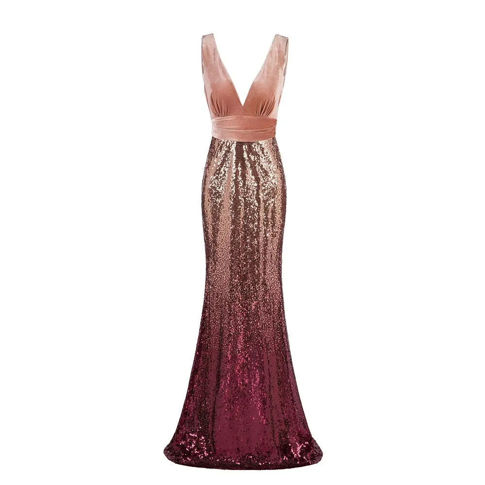 Mermaid Sequins Elegant Long Prom Dress Formal Evening Dress XU90802