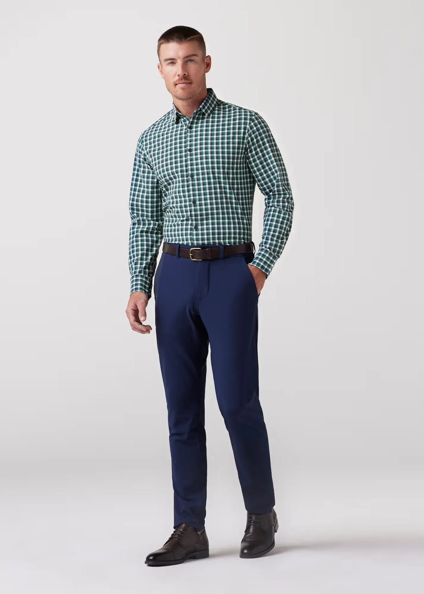 Mizzen   Main Leeward Hunter Green Dylan Plaid Dress Shirt