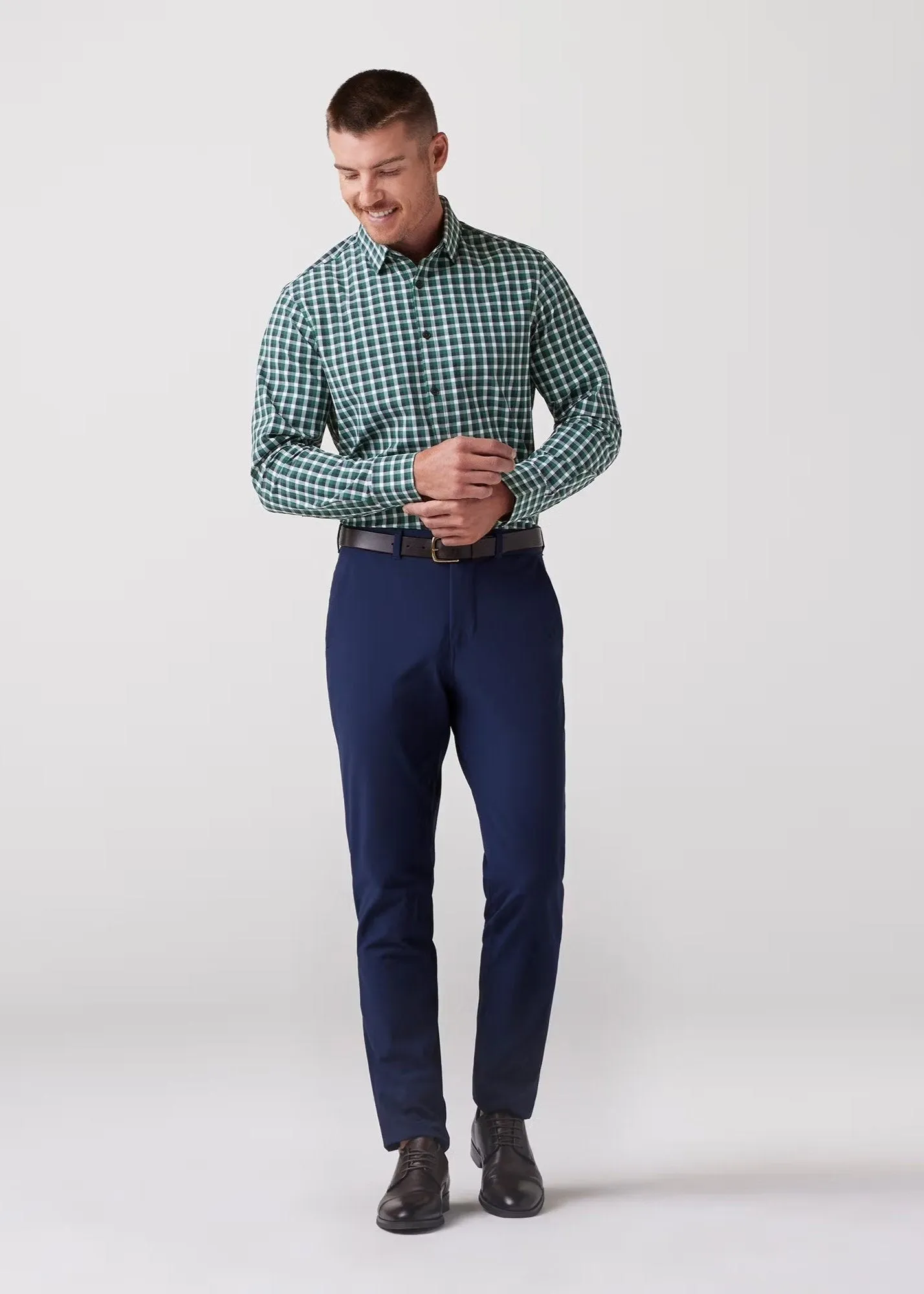 Mizzen   Main Leeward Hunter Green Dylan Plaid Dress Shirt