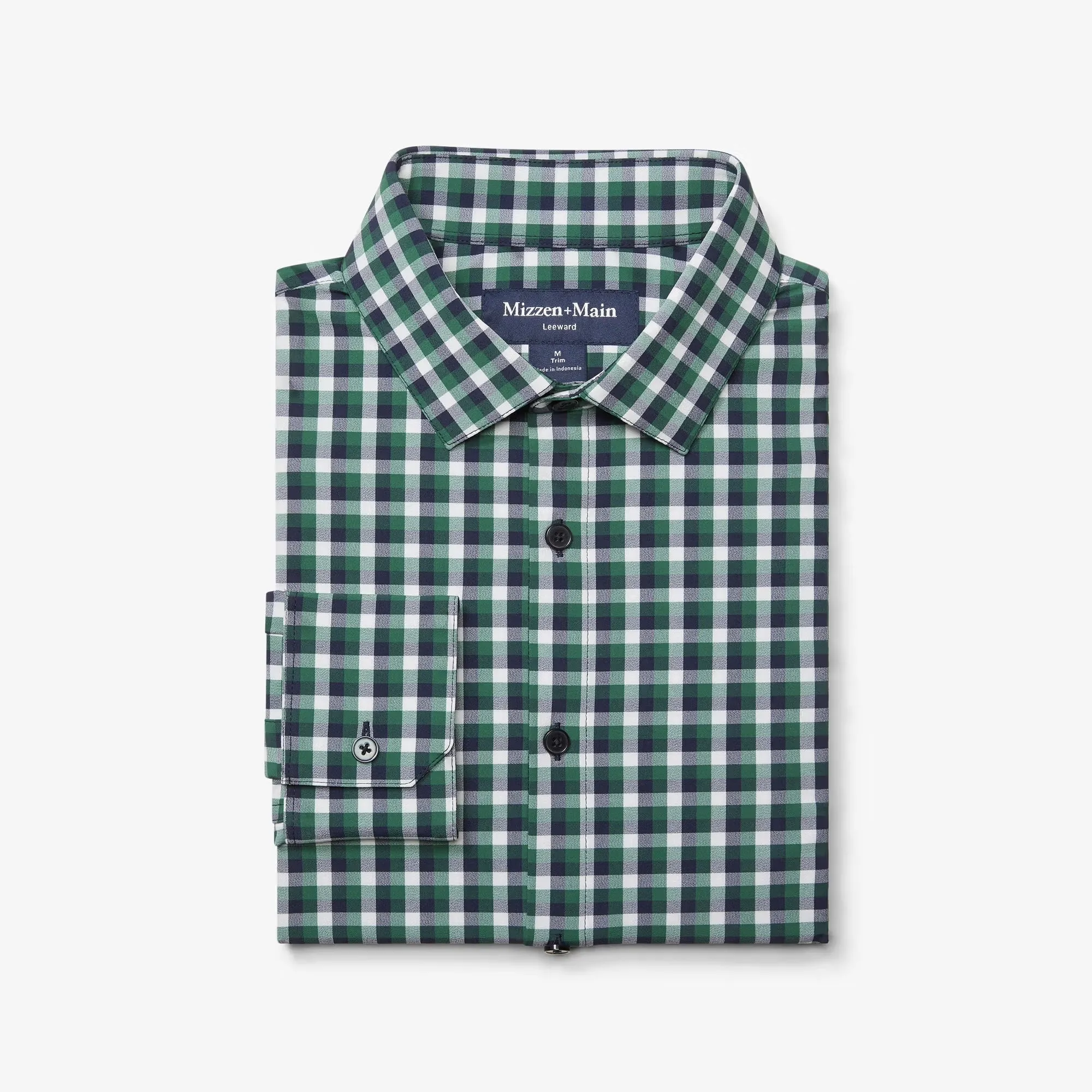 Mizzen   Main Leeward Hunter Green Dylan Plaid Dress Shirt