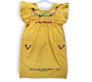 M/L Traditional Yellow Embroidered Dress from El Salvador M