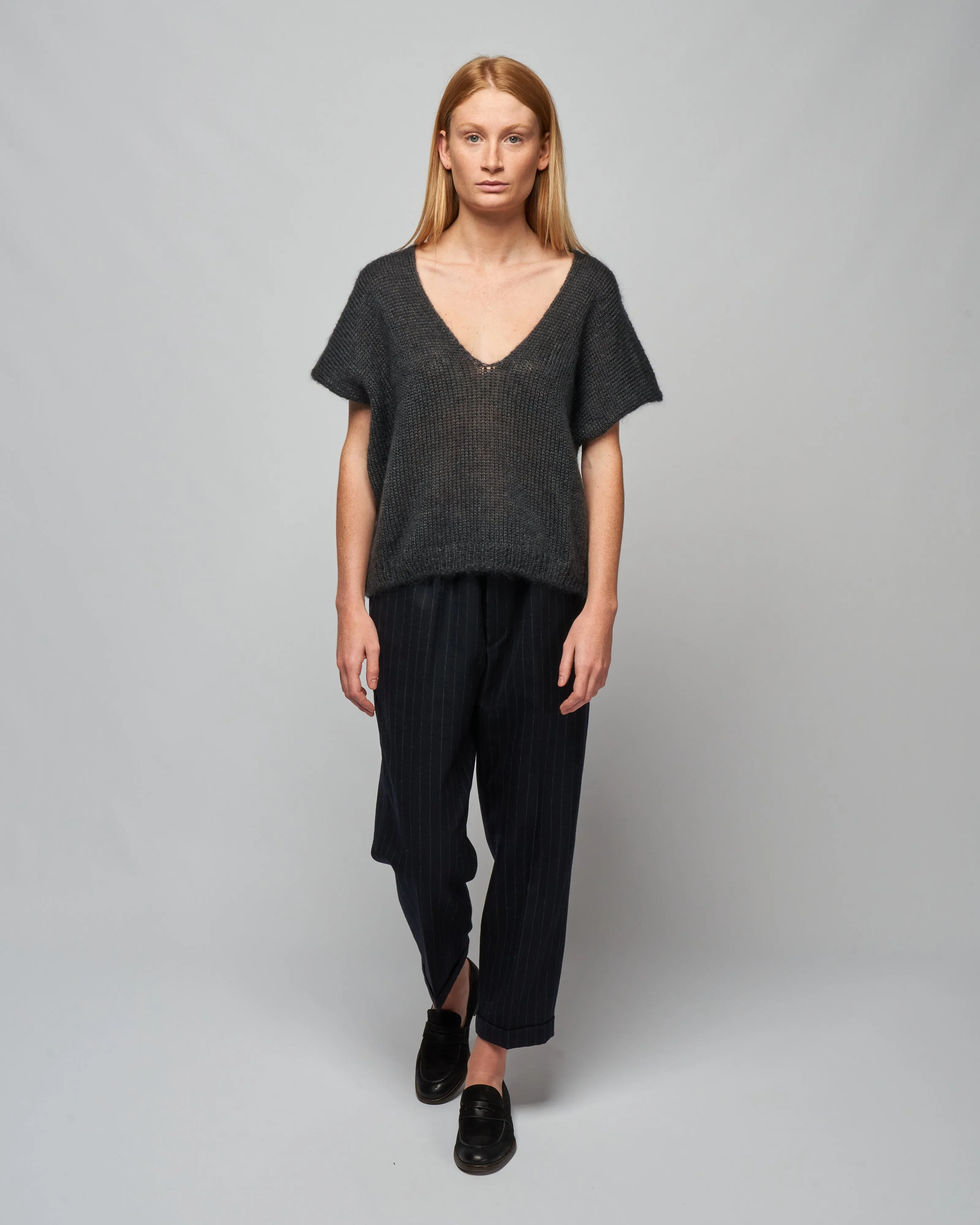 mohair silk vest - stone gray