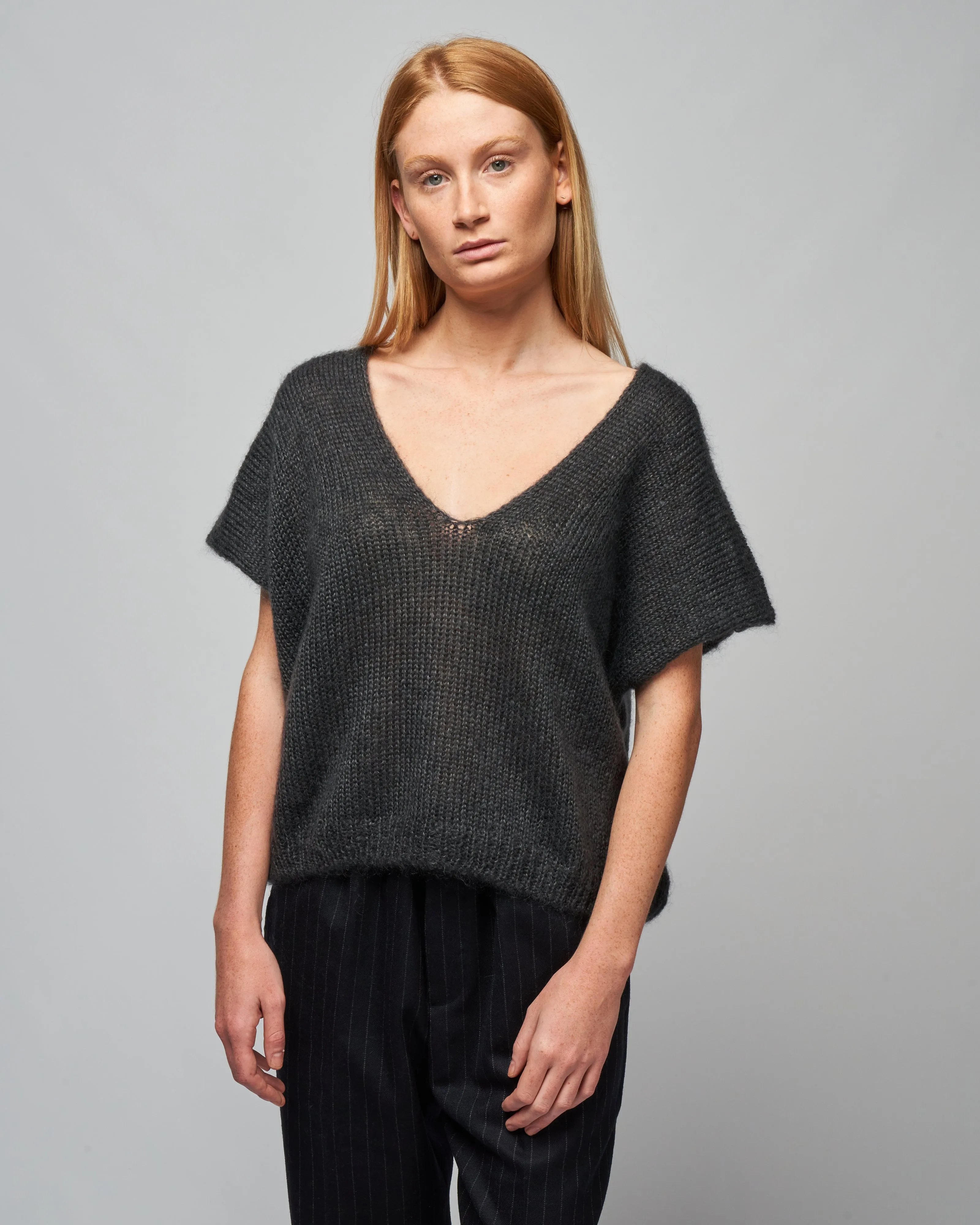 mohair silk vest - stone gray