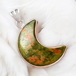 MOON Unakite Solid 925 Sterling Silver Pendant