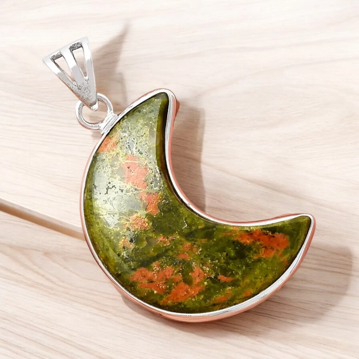 MOON Unakite Solid 925 Sterling Silver Pendant