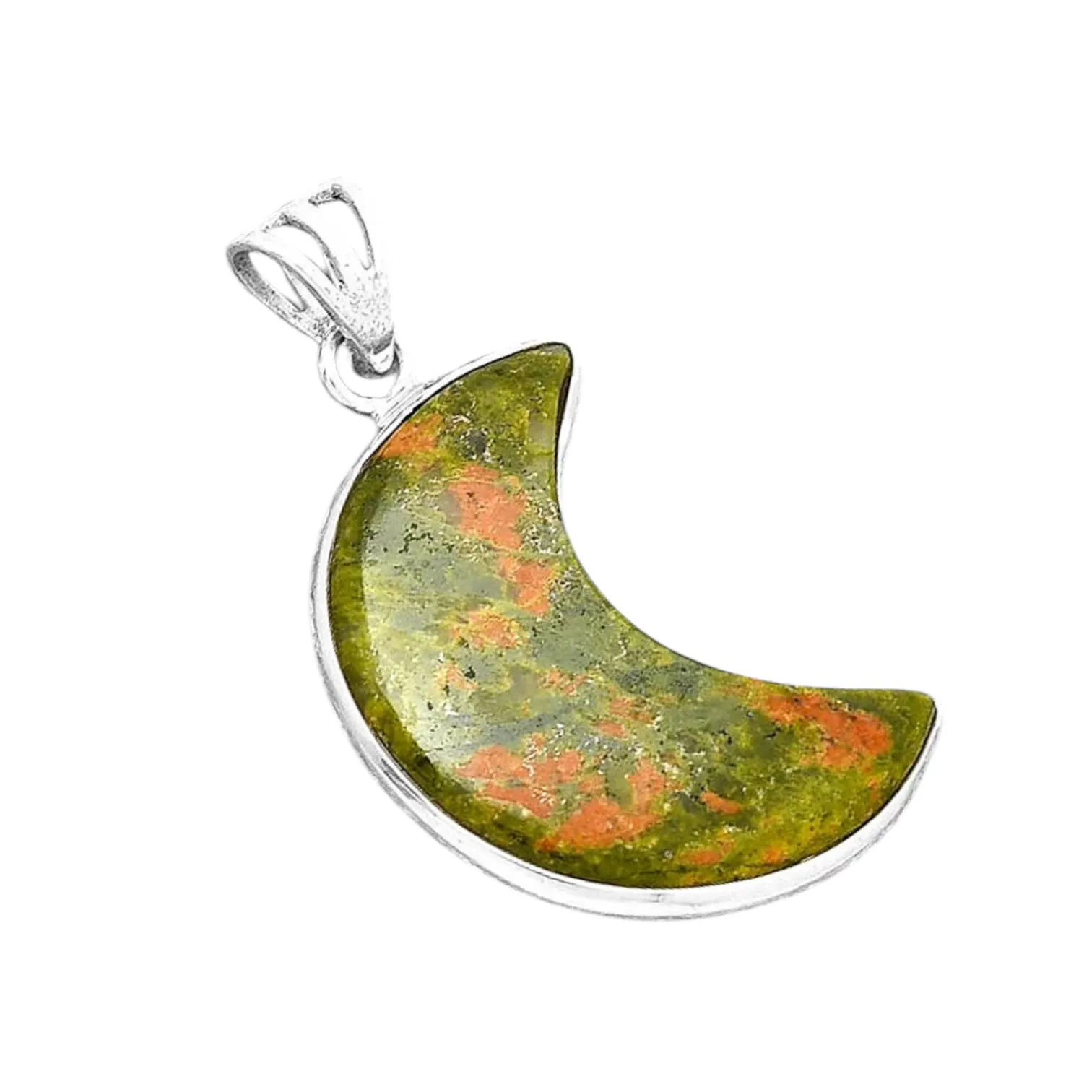 MOON Unakite Solid 925 Sterling Silver Pendant