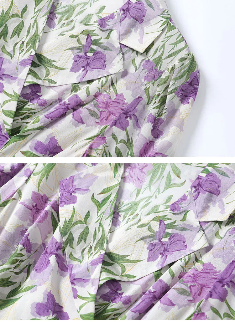 Mulberry Silk Mid-length French Dress Summer Waist Short-sleeved Printed Dress