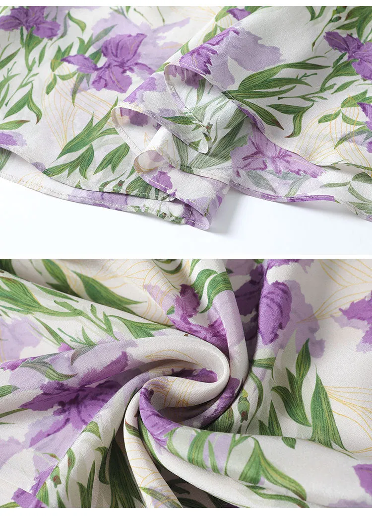 Mulberry Silk Mid-length French Dress Summer Waist Short-sleeved Printed Dress