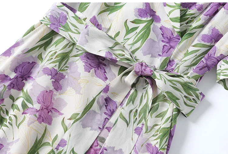 Mulberry Silk Mid-length French Dress Summer Waist Short-sleeved Printed Dress