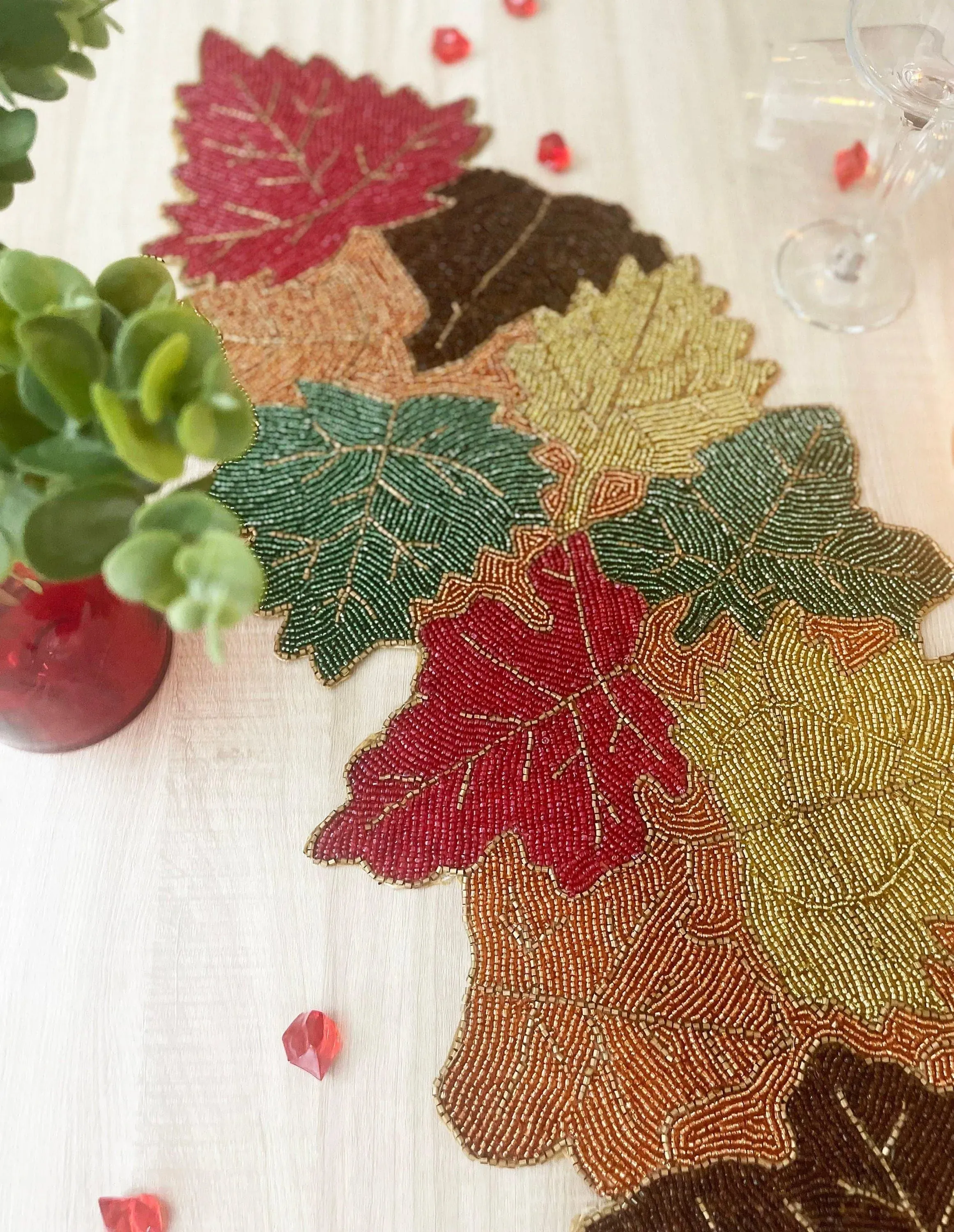 Multi-colored Maple Leaf Beaded Table Runner