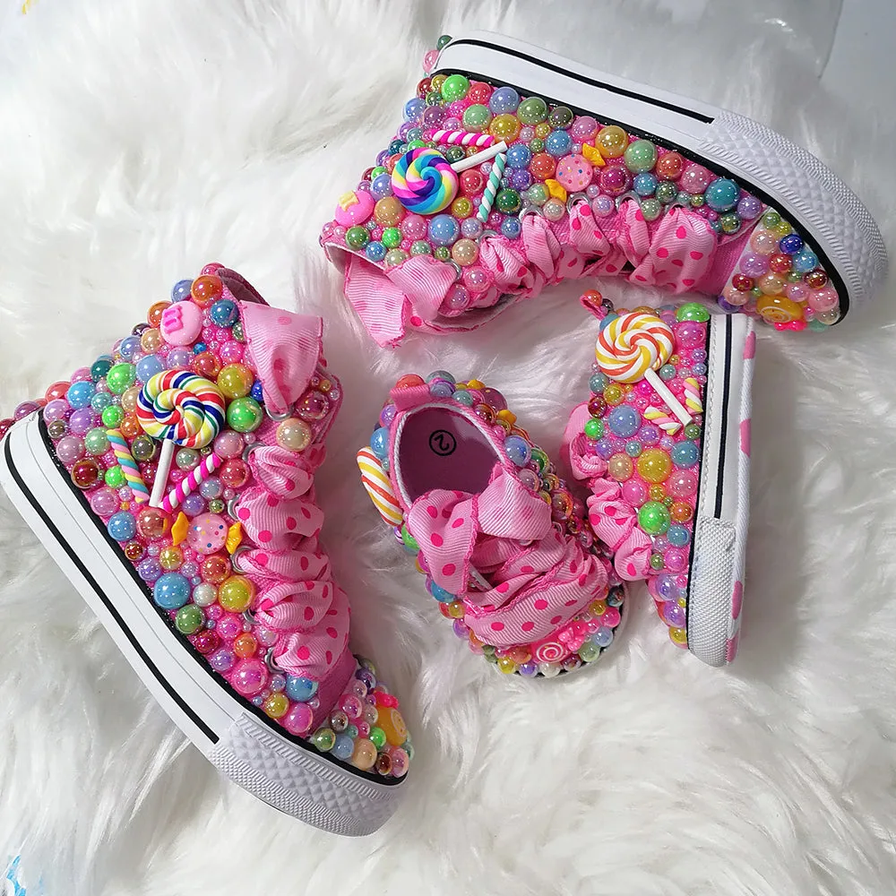 Mumma & Me Matching Rainbow Candy Bling High Tops (Handmade)