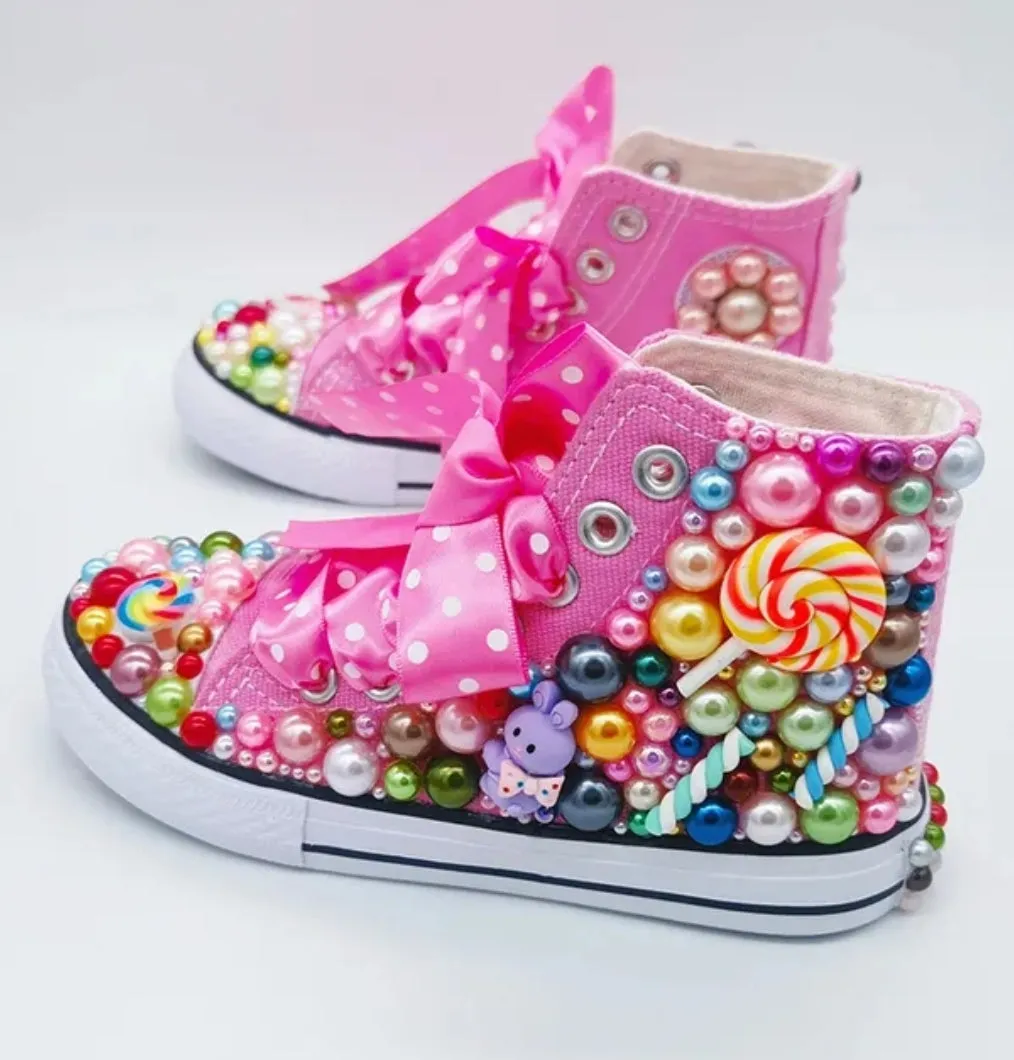 Mumma & Me Matching Rainbow Candy Bling High Tops (Handmade)