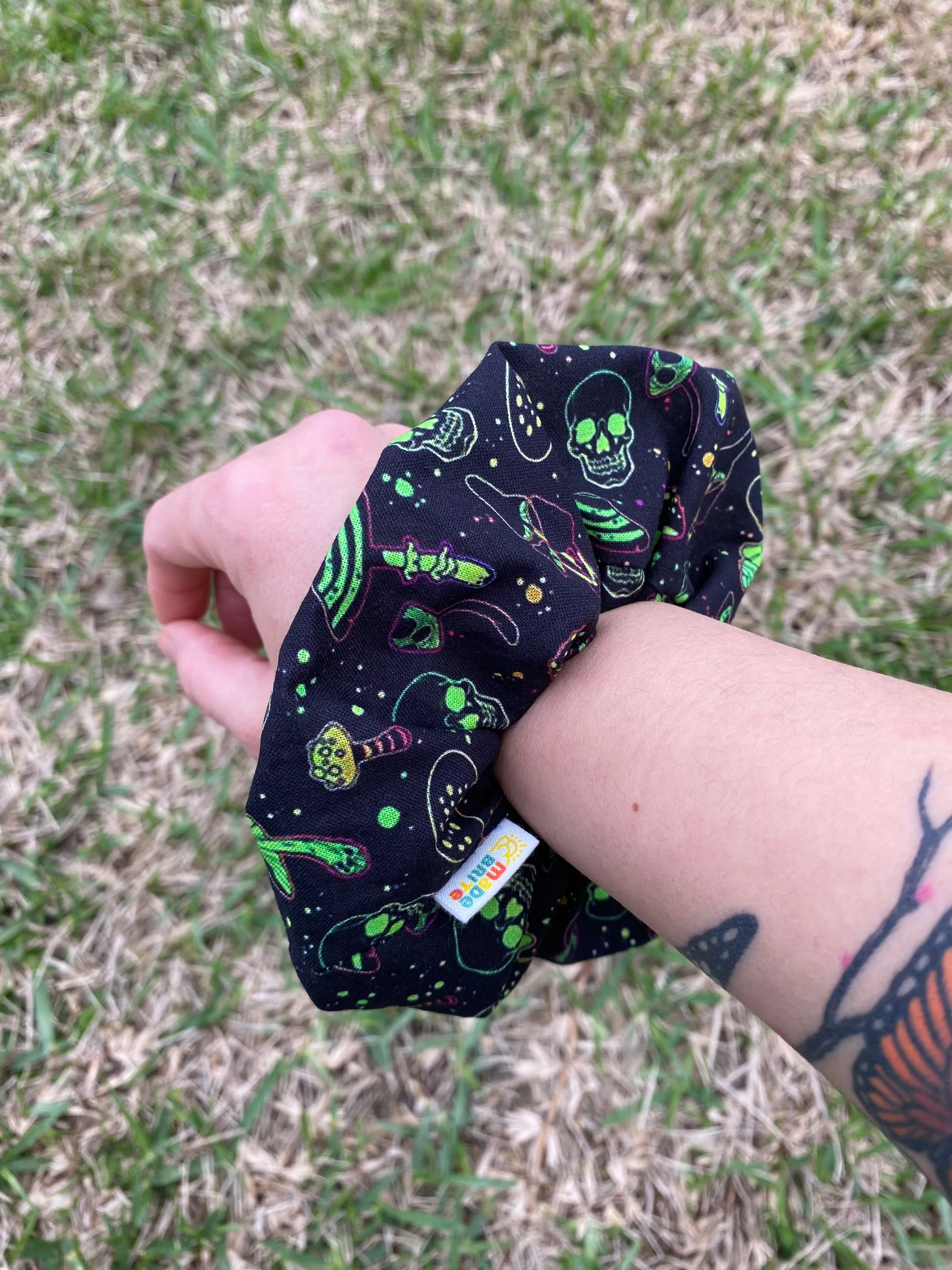 Mystical Mushroom Halloween Scrunchie: Skull Skeleton Bones Design for Women & Girls