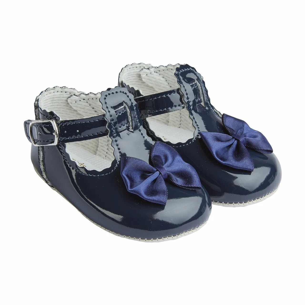 Navy Patent T-Bar Bow Soft Sole Shoes