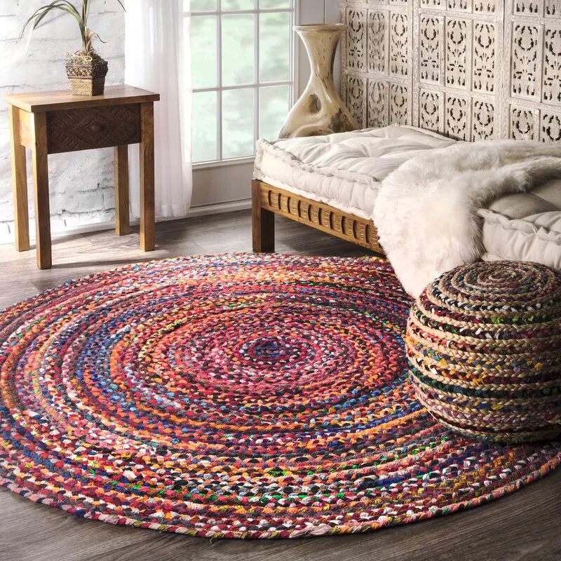 New Handmade Braided 4 Foot Round Area Rug by Bungalow Rose, Multi! Brightens any space instantly!