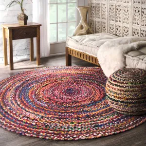 New Handmade Braided 4 Foot Round Area Rug by Bungalow Rose, Multi! Brightens any space instantly!