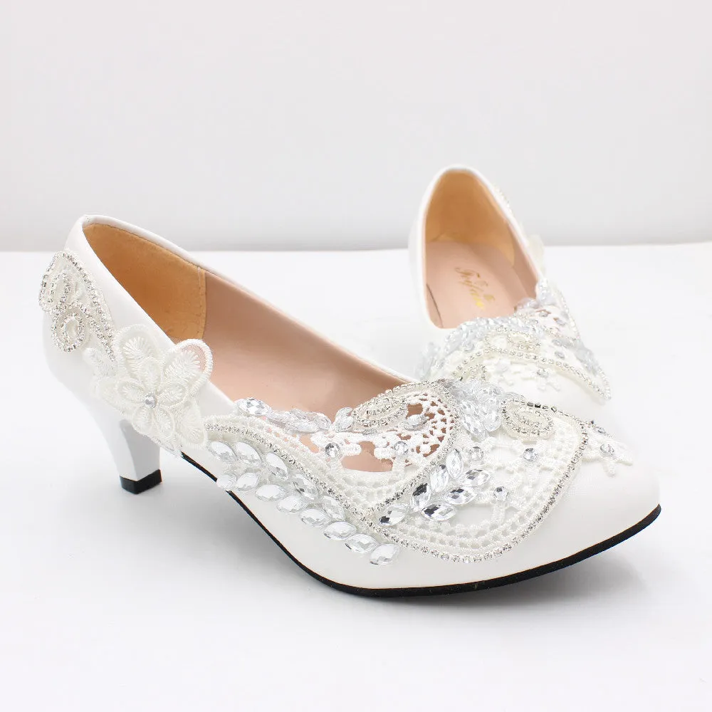 New matching wedding dress, wedding shoes women's bridal shoes sequined white large size high-heeled women's shoes