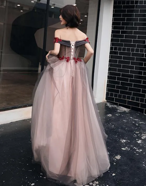 New Style Off Shoulder Tulle Long Prom Dress , Sweetheart Party Dress