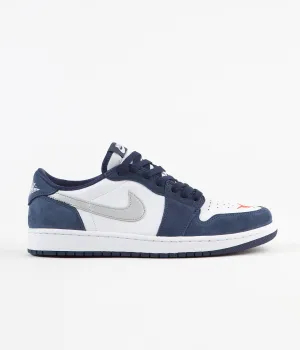 Nike SB x Air Jordan 1 Low Shoes - Midnight Navy / Metallic Silver - White