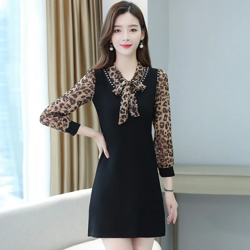 Noble Leopard Print Fake Two-piece Dress Temperament Mother Dress Skirt
