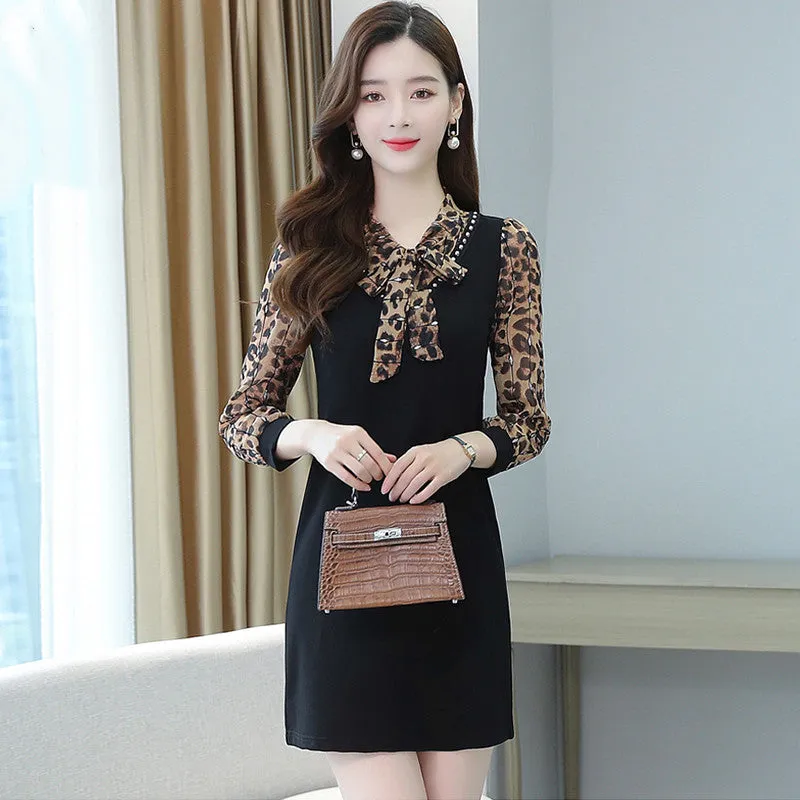 Noble Leopard Print Fake Two-piece Dress Temperament Mother Dress Skirt