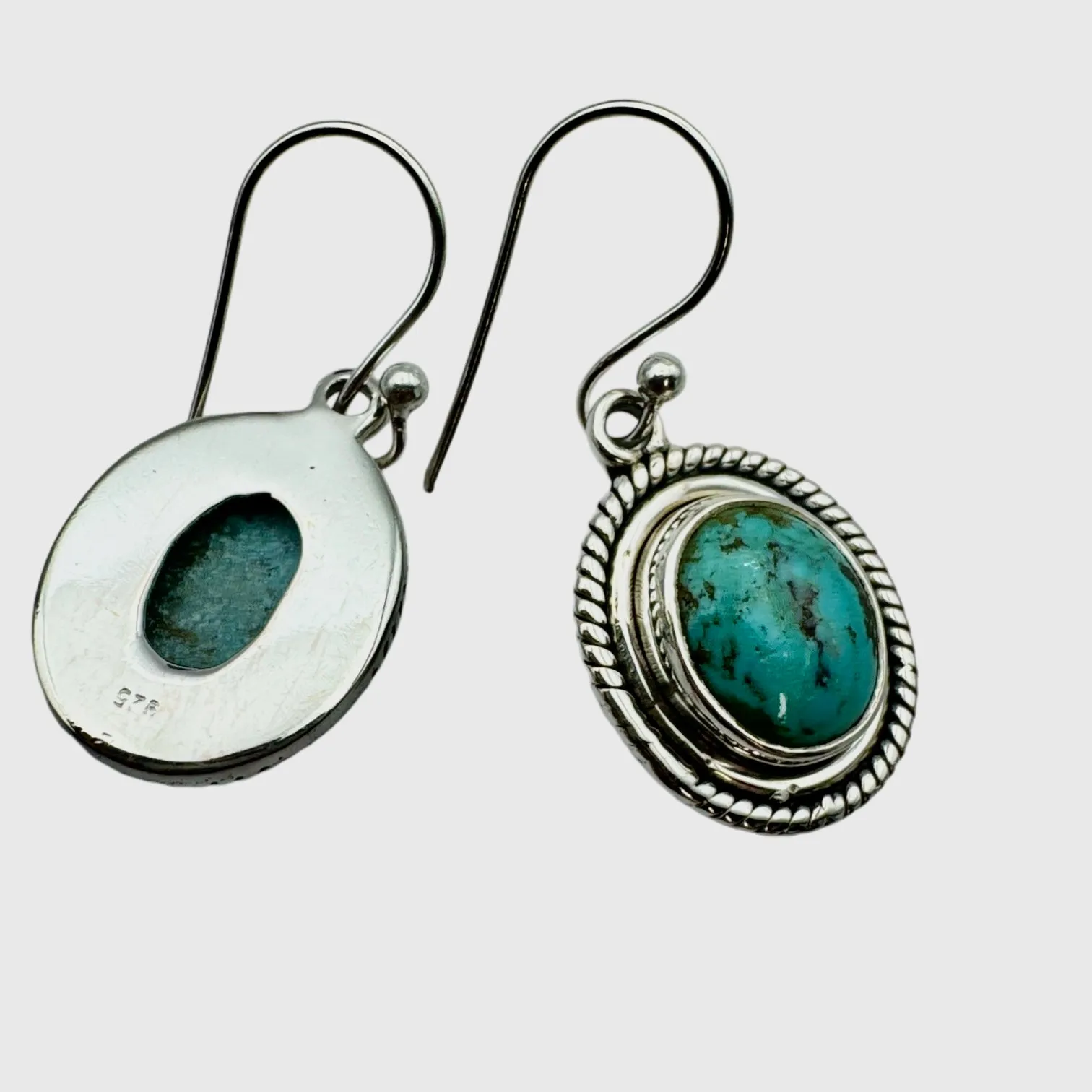 Number 8 Solid 925 Sterling Silver Turquoise Earrings