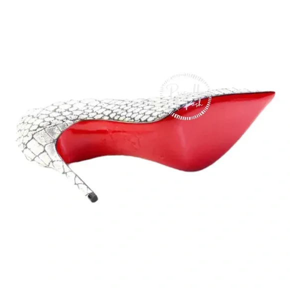 NWB Christian Louboutin Decollete Snake-Embossed Metallic Point-Toe Pump, Silver