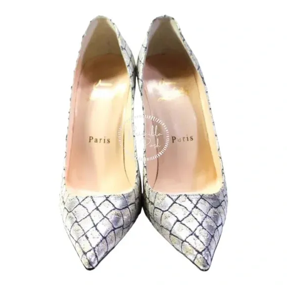 NWB Christian Louboutin Decollete Snake-Embossed Metallic Point-Toe Pump, Silver