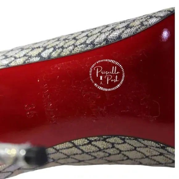 NWB Christian Louboutin Decollete Snake-Embossed Metallic Point-Toe Pump, Silver
