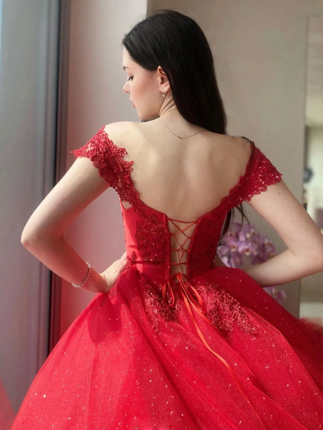 Off Shoulder Red Long Prom Dress, Sweetheart Neck Long Formal Gown