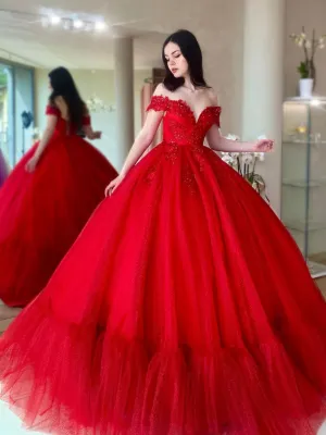 Off Shoulder Red Long Prom Dress, Sweetheart Neck Long Formal Gown