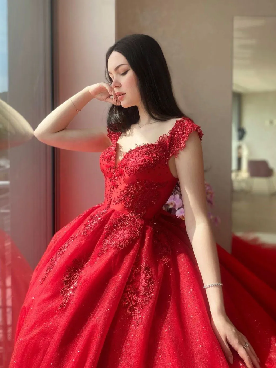 Off Shoulder Red Long Prom Dress, Sweetheart Neck Long Formal Gown
