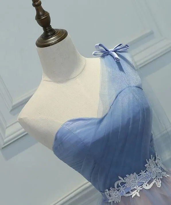One Shoulder Tulle Sweetheart Party Dress, Short Blue Homecoming Dress