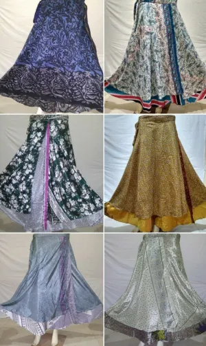 One Size Vintage Silk Reversible Wrap Skirt