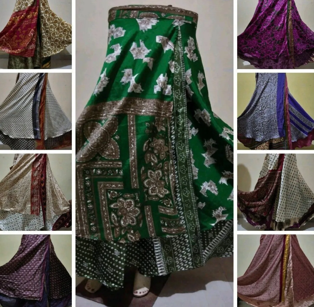 One Size Vintage Silk Reversible Wrap Skirt