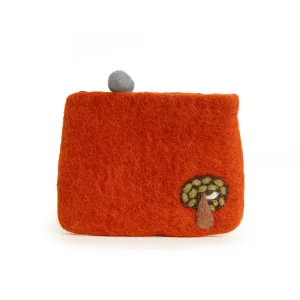 Orange Felt Pouch with Tree design