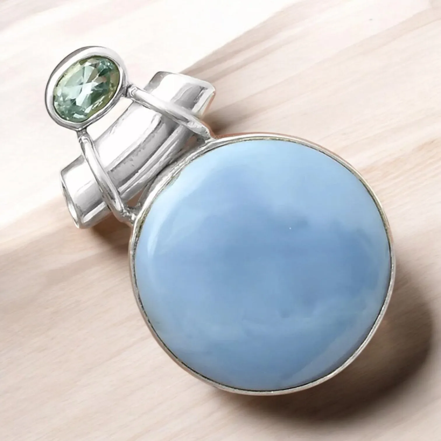 Owyhee Opal & Blue Topaz Solid 925 Sterling Silver Pendant