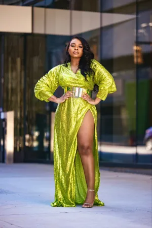 Oyemwen Business in front, Party in the back Neon Sequins Birthday Dress