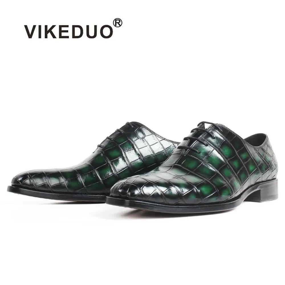 Patina Green 100%Handmade Crocodile Leather Shoes