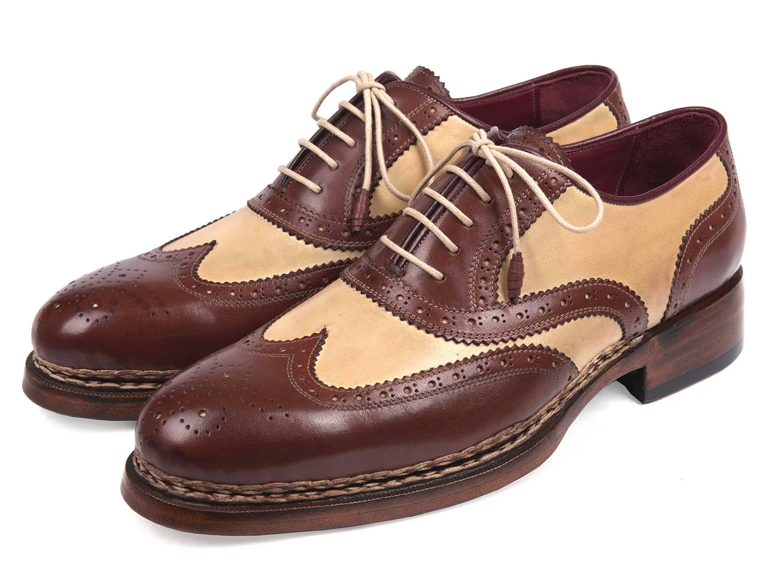 Paul Parkman Beige/Brown Wingtip Brogues