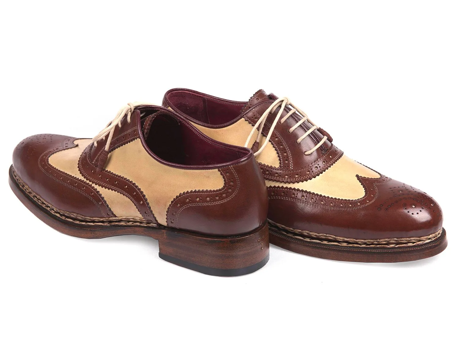 Paul Parkman Beige/Brown Wingtip Brogues