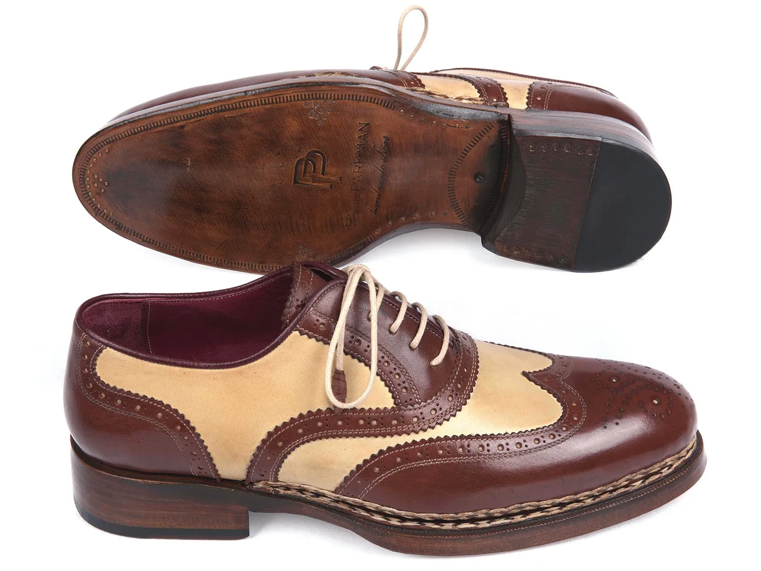 Paul Parkman Beige/Brown Wingtip Brogues
