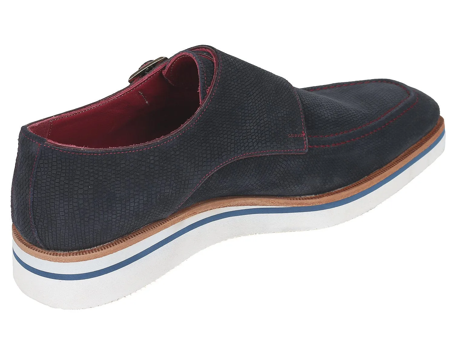 Paul Parkman Navy Suede Monkstrap Shoes