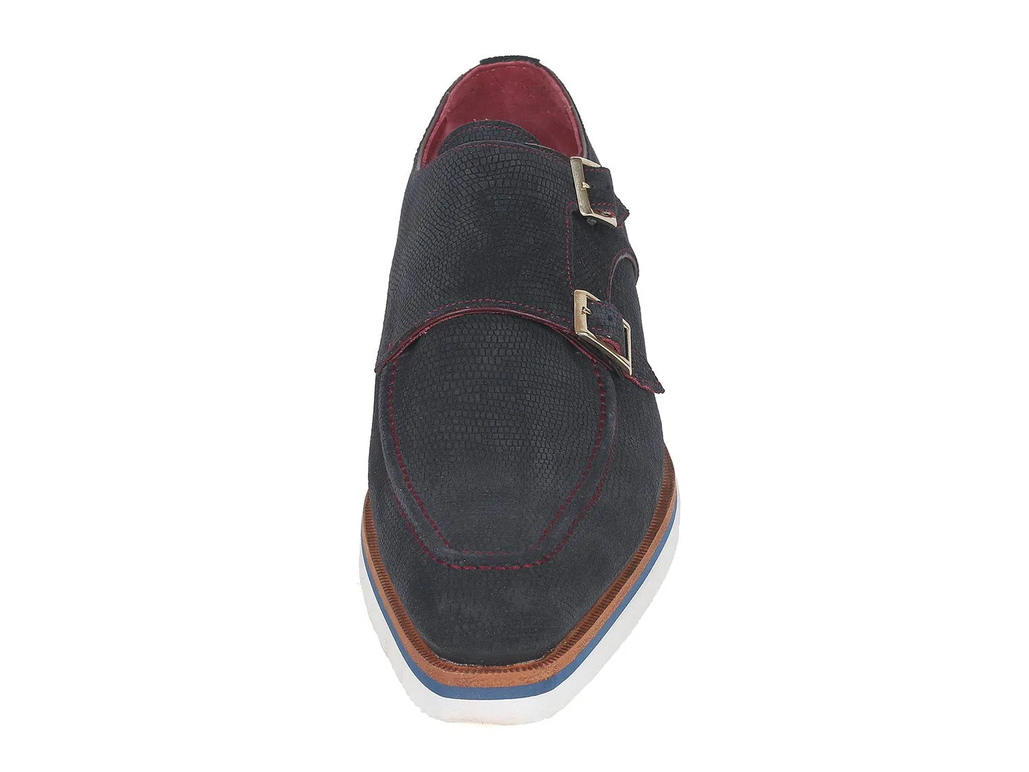 Paul Parkman Navy Suede Monkstrap Shoes