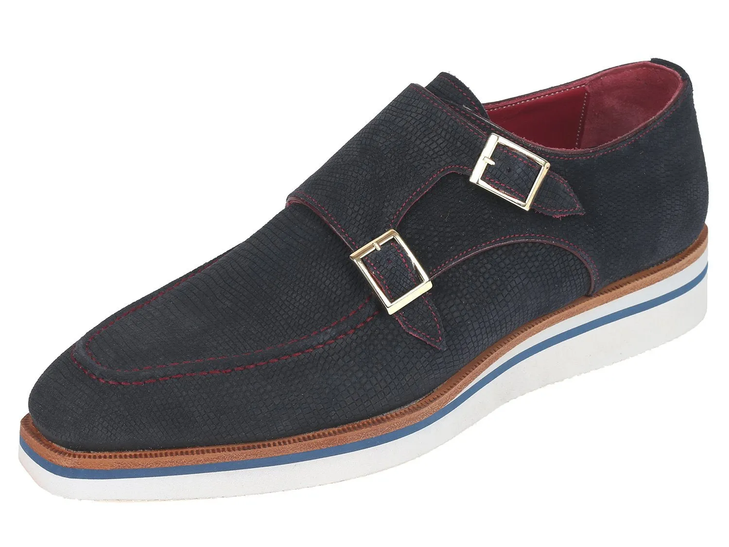 Paul Parkman Navy Suede Monkstrap Shoes