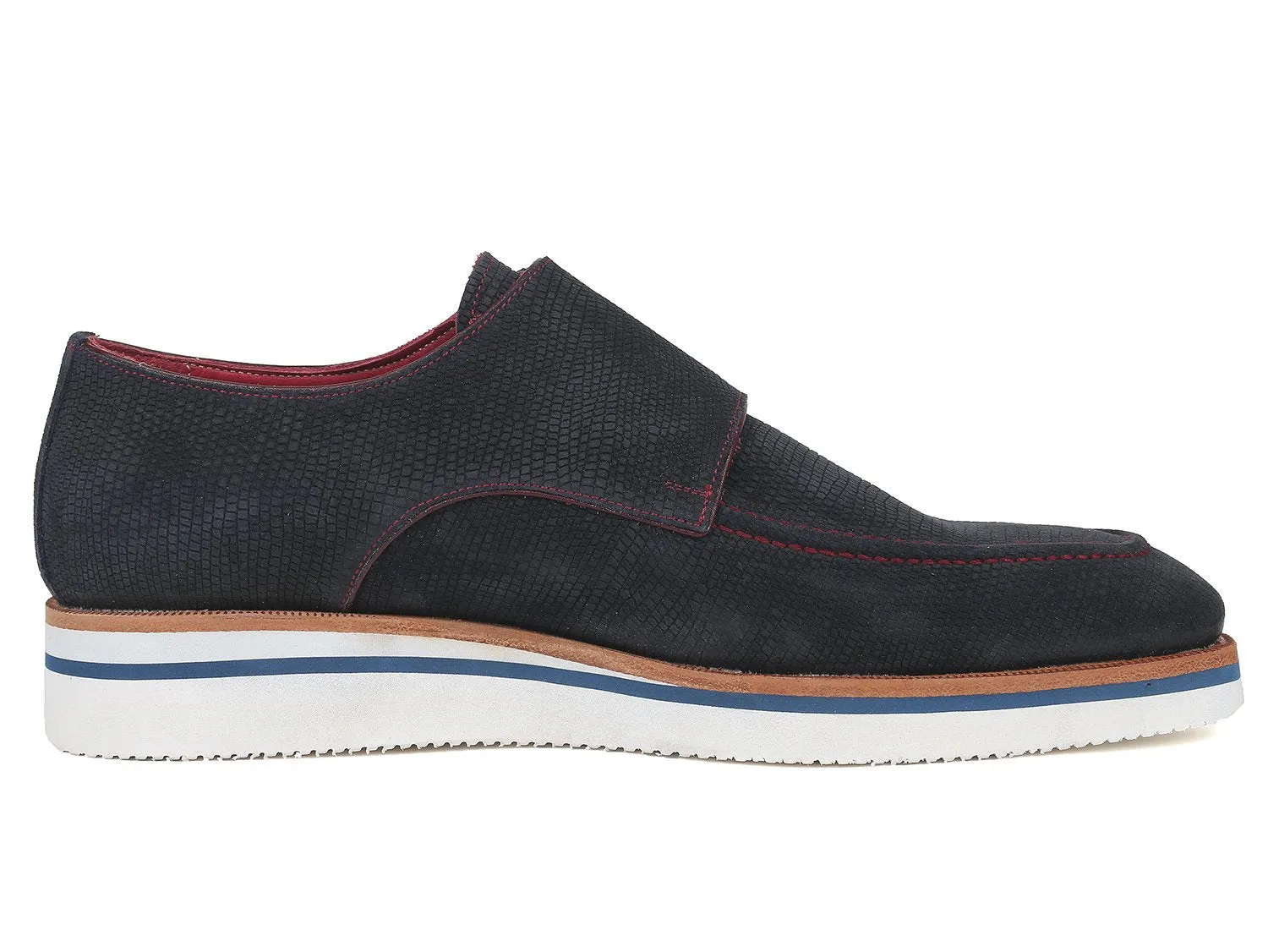 Paul Parkman Navy Suede Monkstrap Shoes