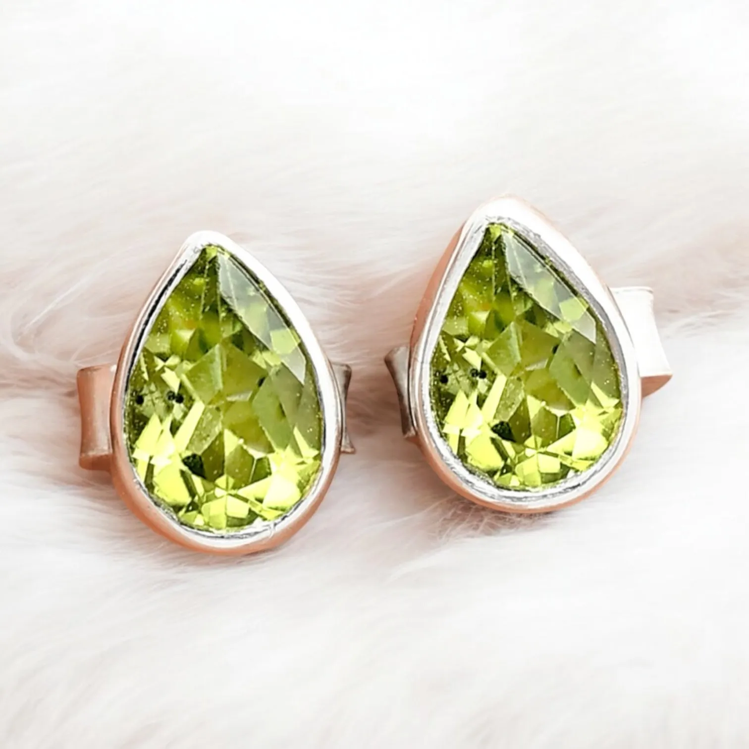 Peridot Solid 925 Sterling Silver stud Earrings